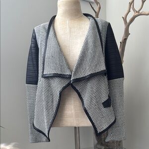 Generation Love - Black and White Blazer with Waterfall Front & Faux Leather